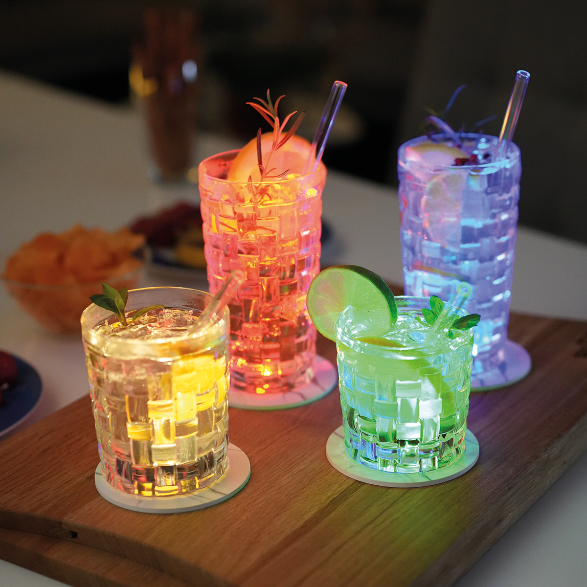 Luminous LED coasters with free spare batteries Pack of 6