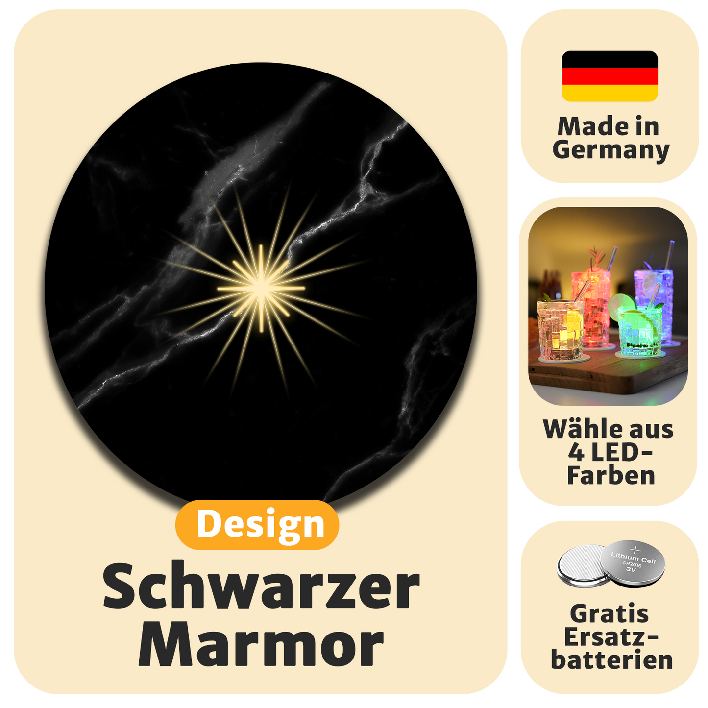 Luminous LED coasters with free spare batteries Pack of 6
